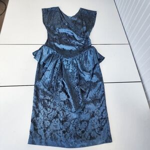 VTG 60s Steppin’ Out Teal Blue Satin Acetate Dress Ruffle Sleveless Junior's 3